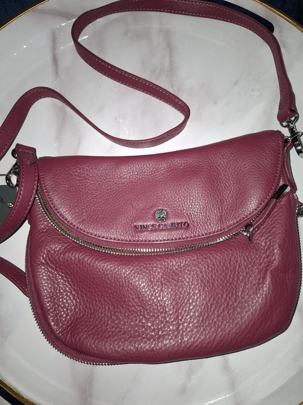 Vince Camuto Raspberry Pink Pebbled Leather Crossbody Bag